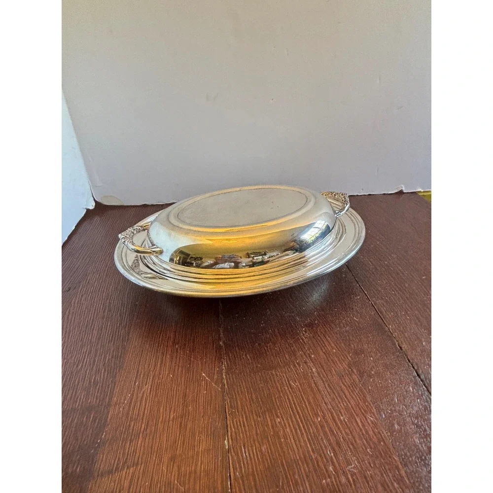 English Silver Silver Plated Oval Vegetable Server with Divided Glass Insert